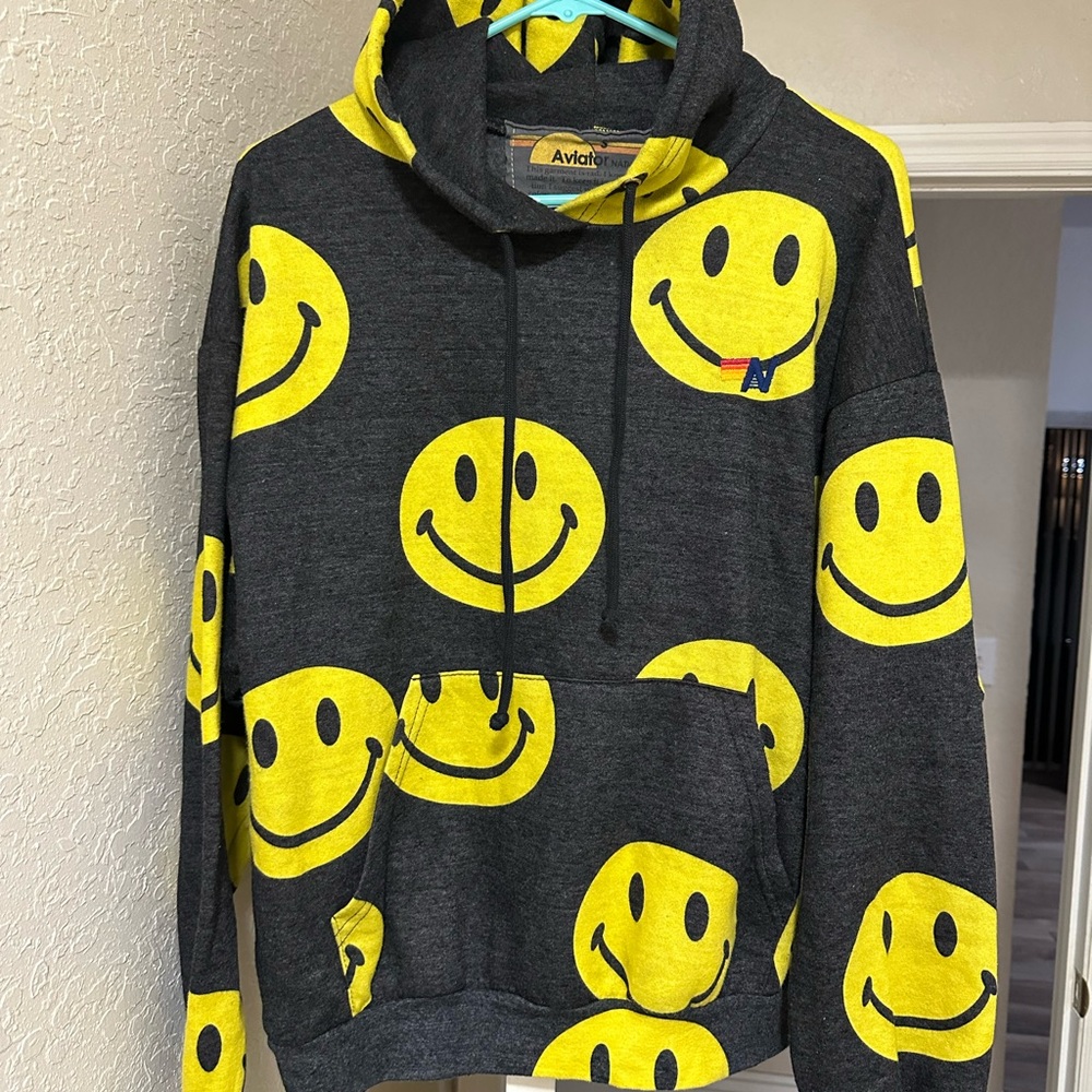 Aviator Nation Black and Yellow Smiley Face Hoodie